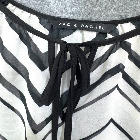 Sheer Chiffon Chevron Chic Tunic w/Tank L Asymmetric Hem Black/White Boho Flowy - Picture 12 of 15